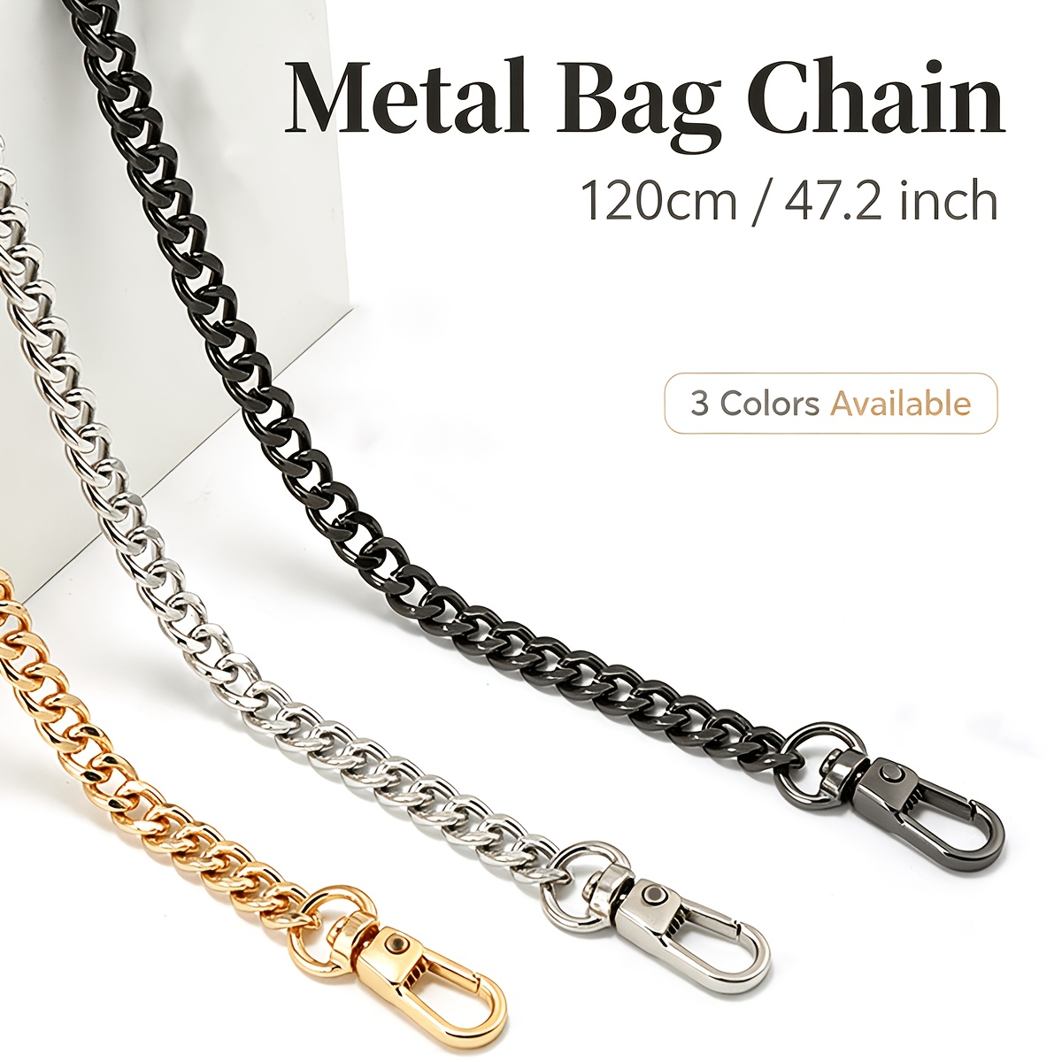 TEMU Lot de 3 chaînes décoratives de 120 cm, chaîne tendance haut de gamme pour sac à bandoulière, chaîne amovible pour sac à dos, chaîne décorative