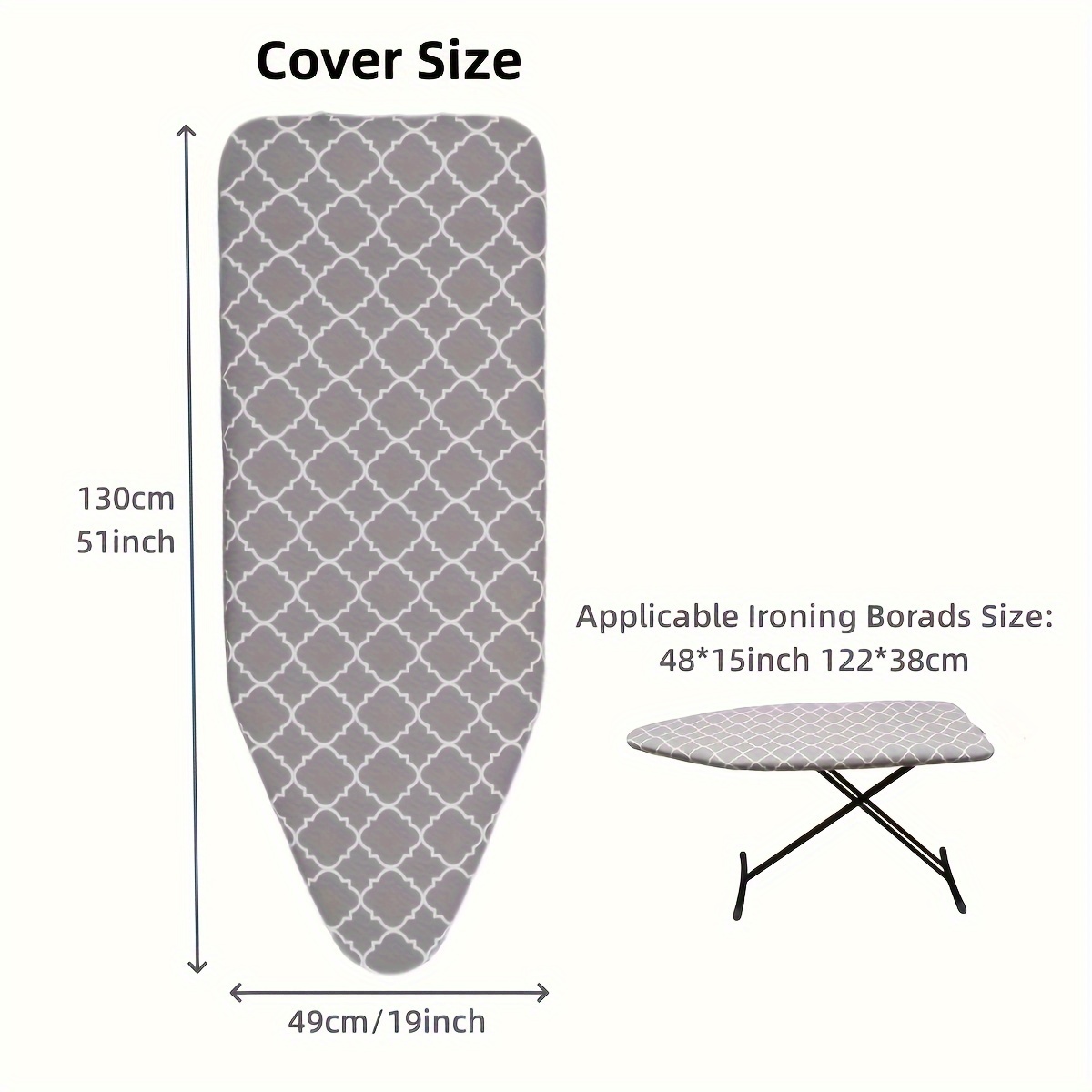 1pc Thickened Ironing Board Cover, Gray Grid Pattern, Suitable For Sizes, 4 Layers Thickened For More Durability, Surface Coating Can Steam To Heat, Reducing Ironing Time By Half