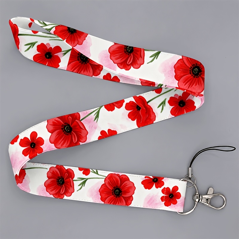 TEMU 2d Suitable For Men And Or School, Watercolor Red Poppy Printed Lanyard, Universal For Phones And Ids, Artistic And Versatile, Ideal For Daily