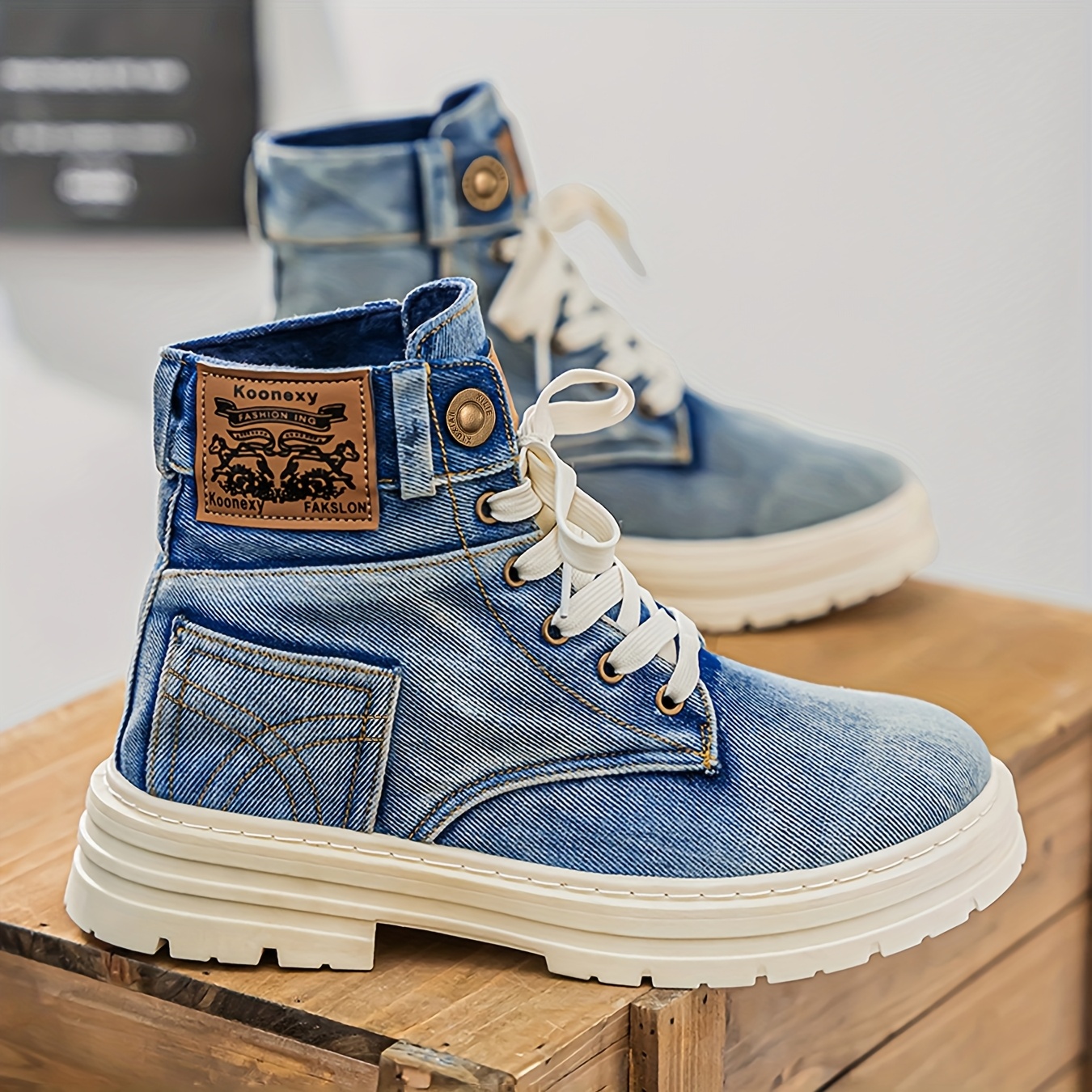 retro charm vintage style high top casual denim boots men Temu