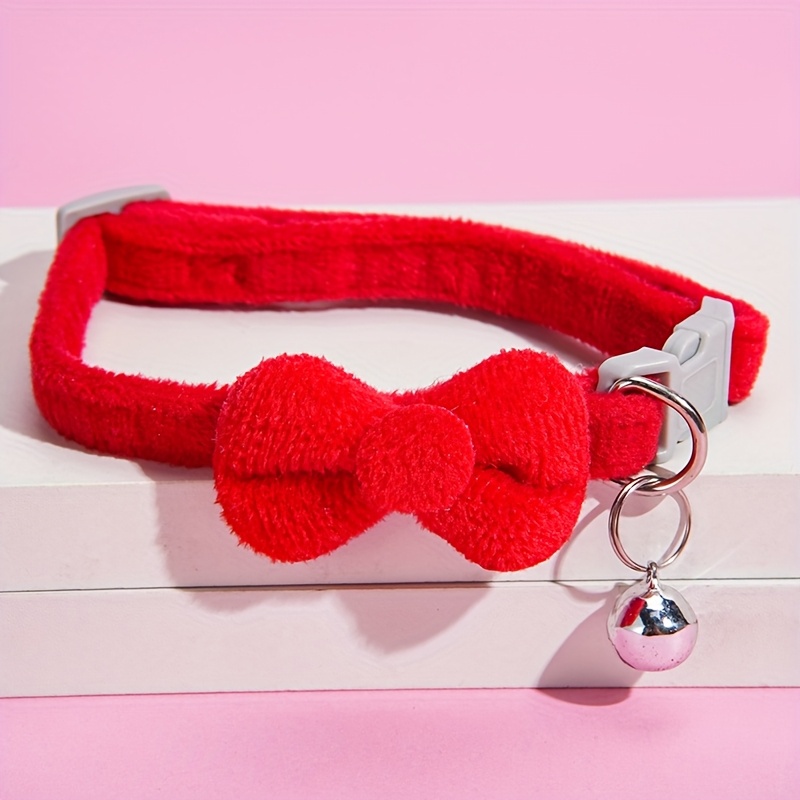 TEMU 1pc Plush Pet Cat Collar With Cute Bow, Made Of Polyester, Suitable For Small To Medium-sized Cats And Dogs