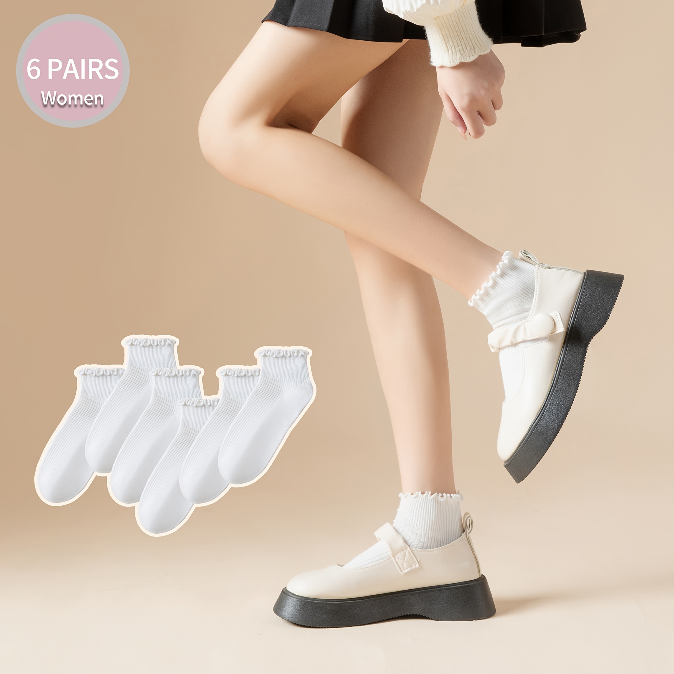 pairs womens ankle socks ruffle trim Temu