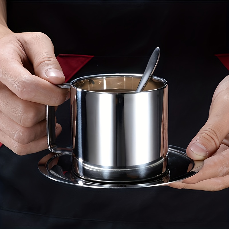 Set De Tasses à Café En Inox 304 | 2 Tasses + Soucoupes + Cuillères | 8x5,7 Cm | Pour Expresso, Latte, Thé | Isotherme Double Paroi - 11