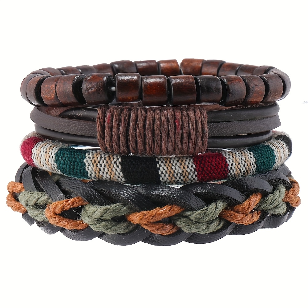 E-shop 4-teiliges Herren-Armband-Set im Retro-Böhmen-Stil, Armreif, Geburtstagsgeschenk-Accessoire