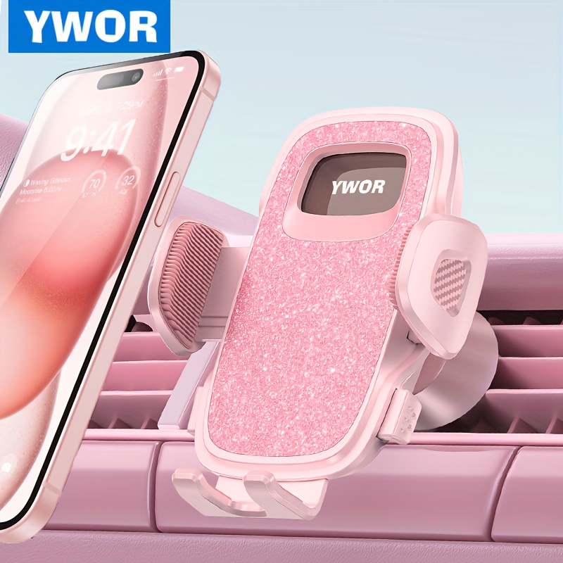 TEMU Ywor Pink Mobile Holder For Your Vehicle [ Durable & Safe ] Air Vent Phone Mount For Use, Cradle For Iphone, , Smartphones, Pink Car Additions