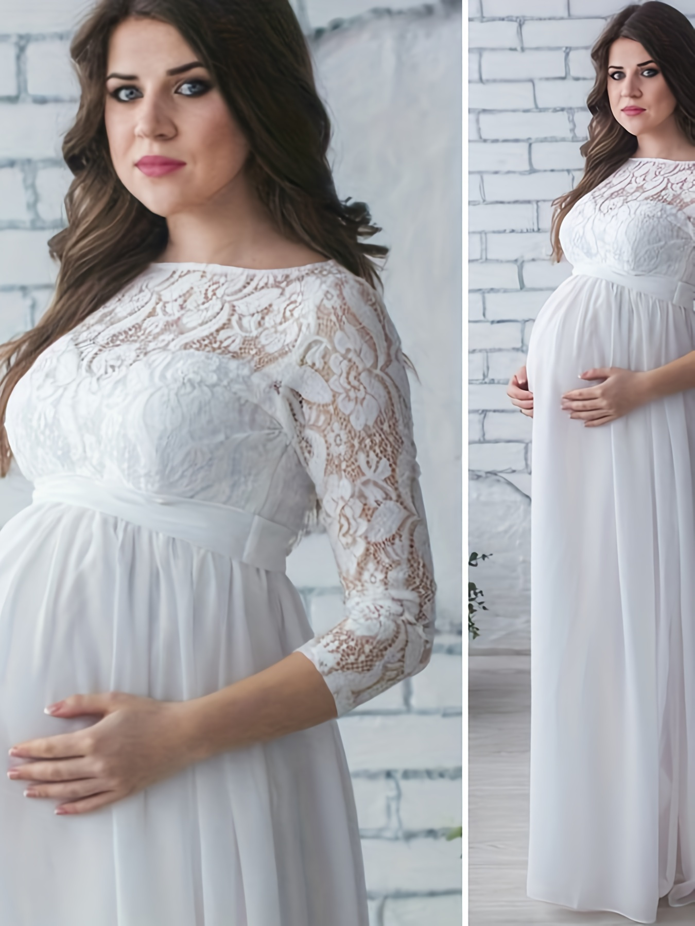 chinese dress ladies Isabella Bridal Lace Dress with High Waist for Maternity M / White main image 0