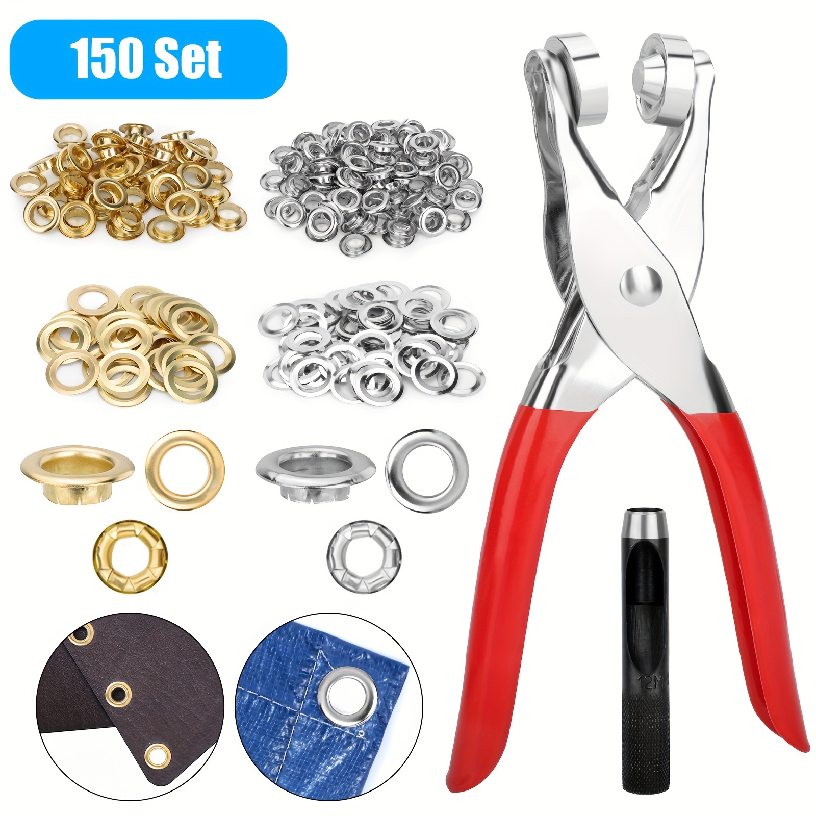 

150pcs Grommet Tool Kit, Button Kit, With Hole Punch Pliers Tool, For Leather, Belts, Shoes, Crafts