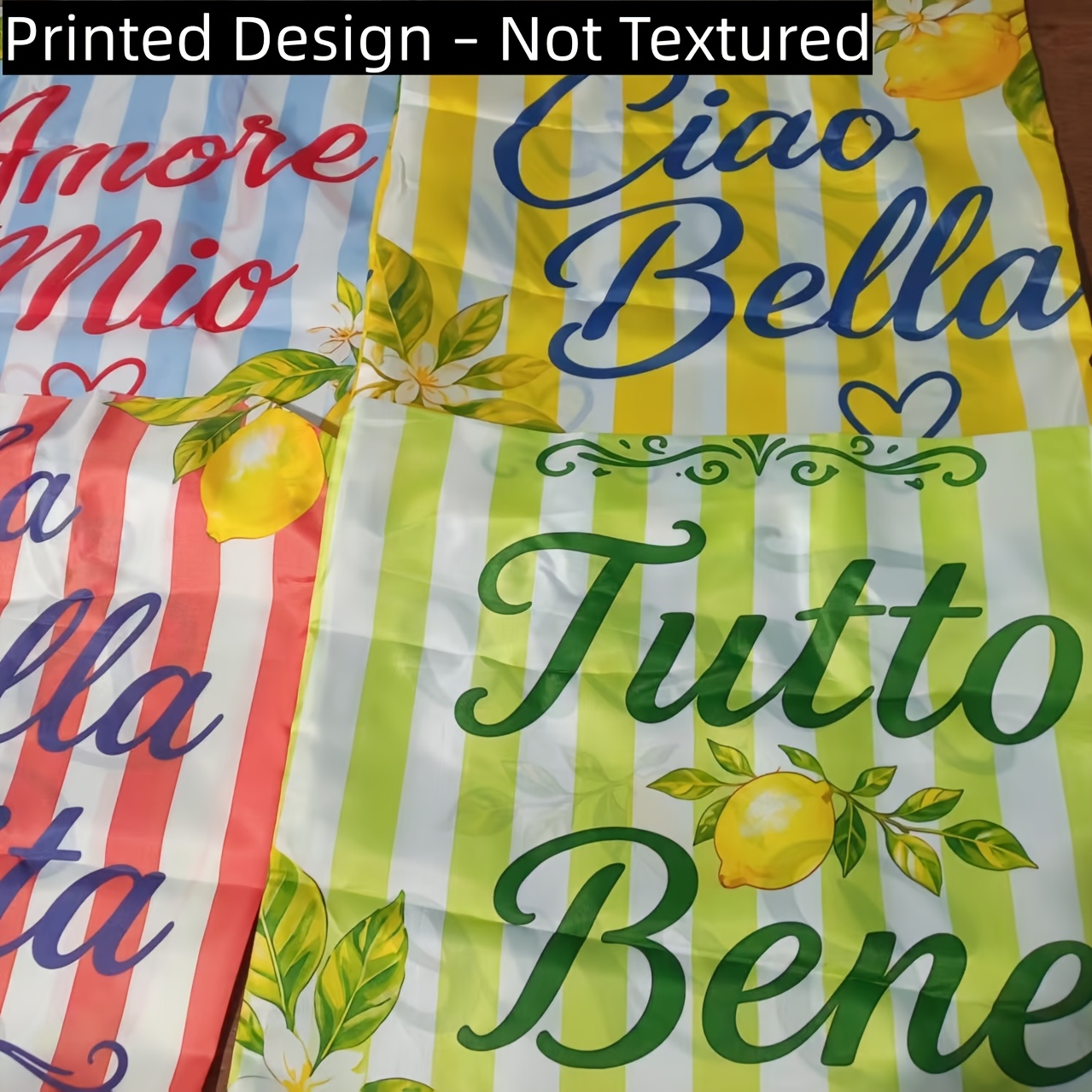 TEMU Printed Design - Not Textured, 4pcs Italian Summer Striped Throw Pillow Covers, Amore Mio Cushion Covers, Double-sided Print Polyester 17.72 X