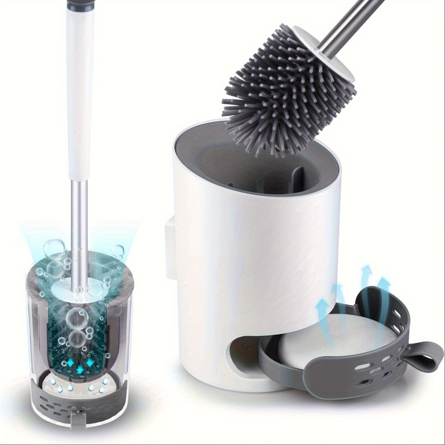 TEMU Set Of Bathroom Additions Including A Handle, A Soft Silicone Toilet Brush, A Drying Mat, And -drying Holder, Designed For Cleaning With An