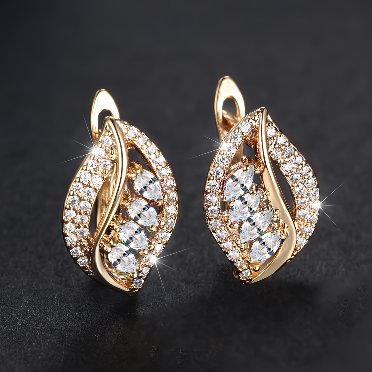 1 Pair Luxury Marquise Cut Multicolor Stone Drop Earrings Drop Dangle Hollow Wedding Earrings