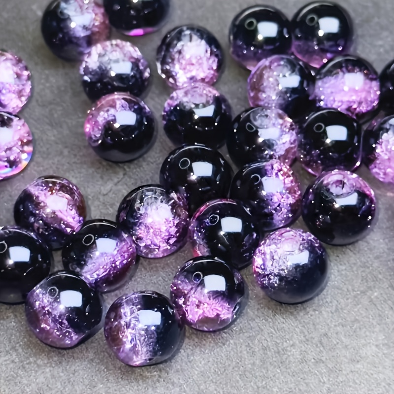 TEMU 8M 50pcs/10M 25pcs Perles rondes lisses, perles de quartz craquelé noir violet pour la fabrication de bijoux, bracelets, , boucles d'oreilles,