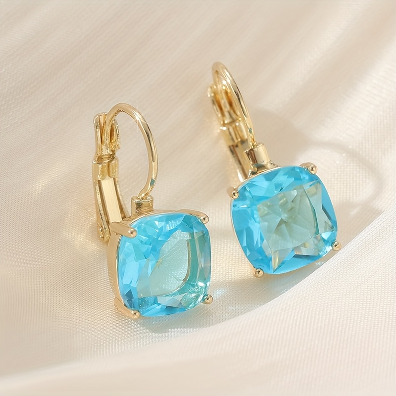 Image of Vintage Earrings With Blue Synthetic Zirconia Golden Jewelry Gifts For Women - Birthstone Jewelry