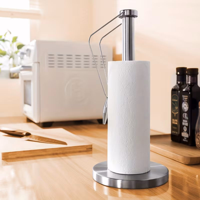 stainless steel kitchen paper towel holder multi functional lazy cleaning desktop organizer simple and minimalist roll paper storage rack for home use Product details 4