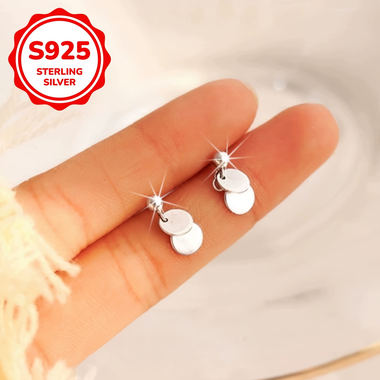 TEMU 1 Pair/lady Fashion Earrings Versatile Round Disc Jewelry 1g 925 Silver Suitable For /gift