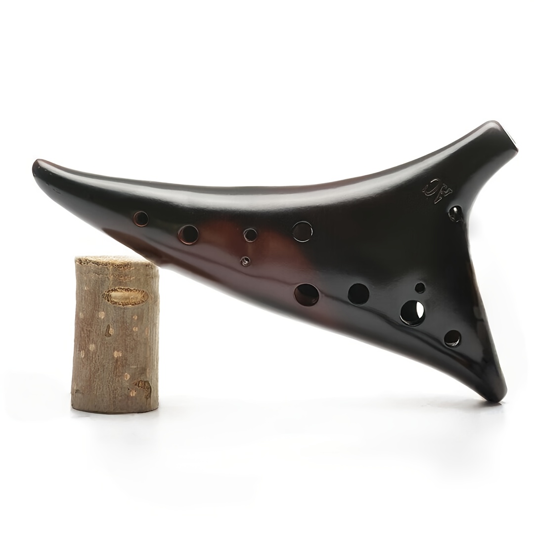 陶器製 8穴オカリナ 黒と青のグラデーション マルチカラー12穴