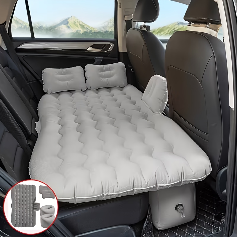 Premium Blue Gray And Beige Black Portable Inflatable Car Mattress, Car Beds For Vehicles, PVC Material, Suitable For Backseat Sleeping, Outdoor Camping Picnic Travel Cushion Bed, Car Accessories For Men