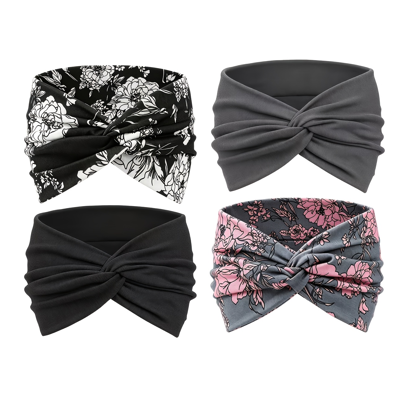 TEMU 4pcs Women's Anti-slip Hair Ties, Bohemian Fashion Style Women's Soft Comfortable Sports Headbands, Easy Solid Suitable For Riding, Fitness,