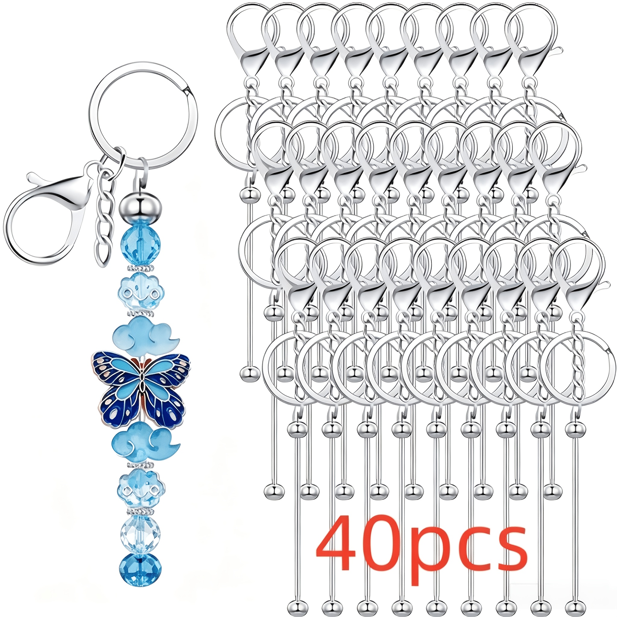 TEMU 40pcs Bead Keychain Women's Key Ring, Key Chain Making Kit Gift For Key Hanging Supplies Bead Blank Key Chain Strip Craft Gift
