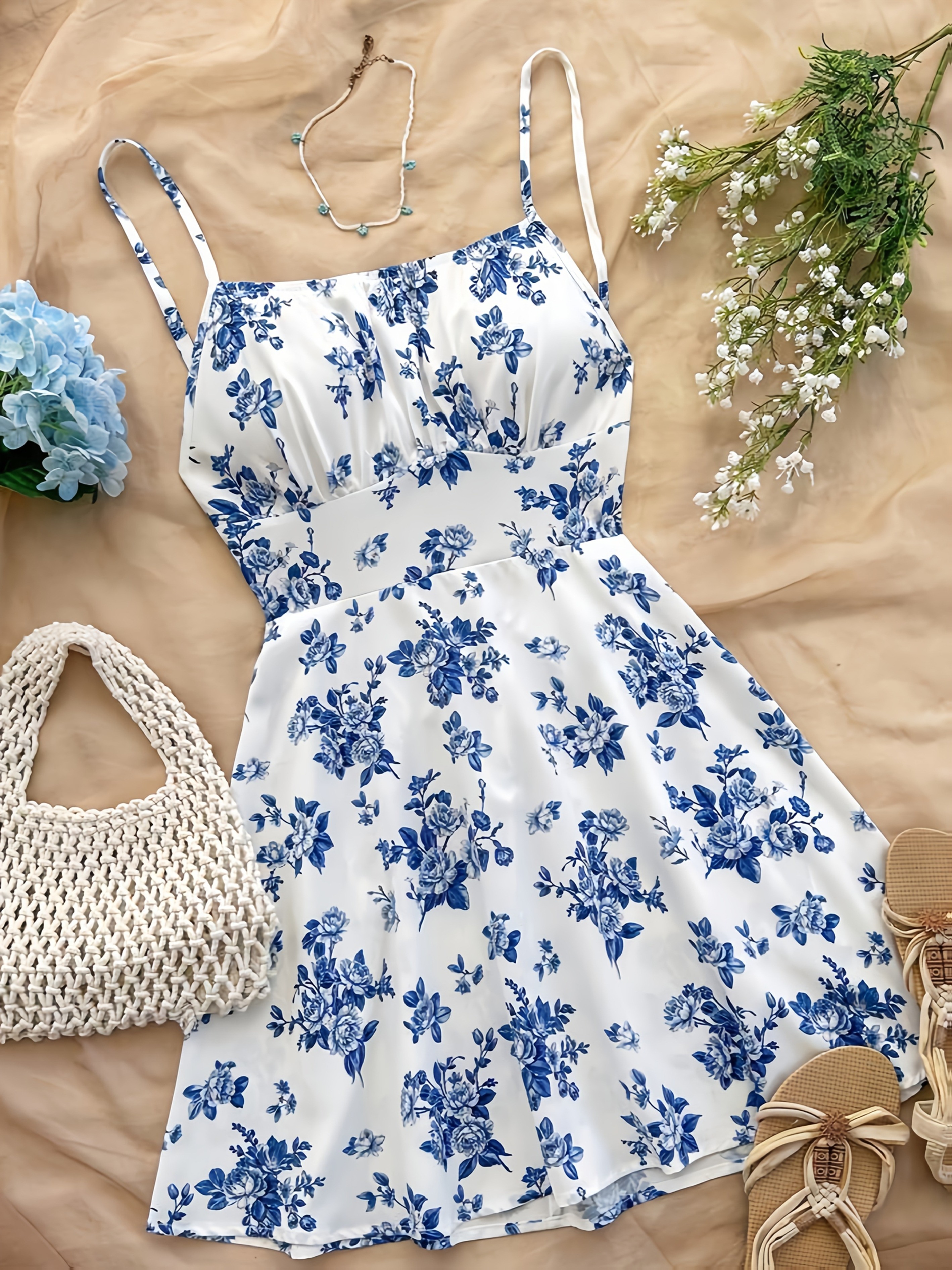 blue and white floral dress sold on Temu United States