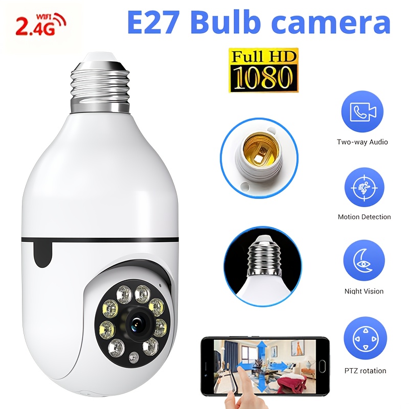 TEMU Wireless 2.4ghz Wifi, Light Bulb Security Cameras, Ease , 360 Degree, E27 Light Socket Screw In Security Cameras For Home Cam Lightbulb Cameras,