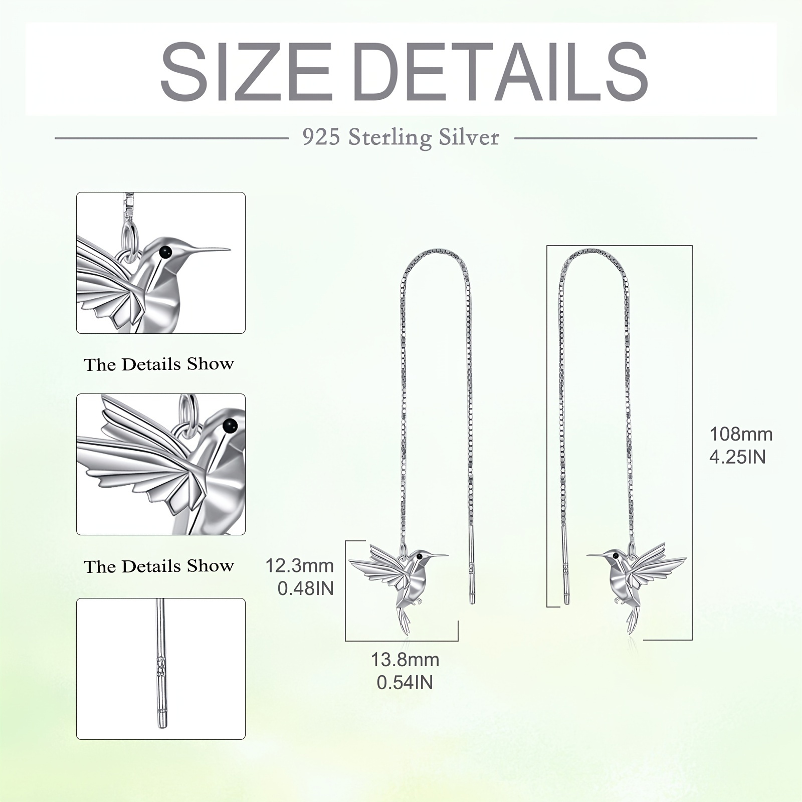 hummingbird pull through threader earrings 925 sterling silvery long piercing tassel drop dangle ear line   earrings origami jewelry birthday gifts for women Product details 4