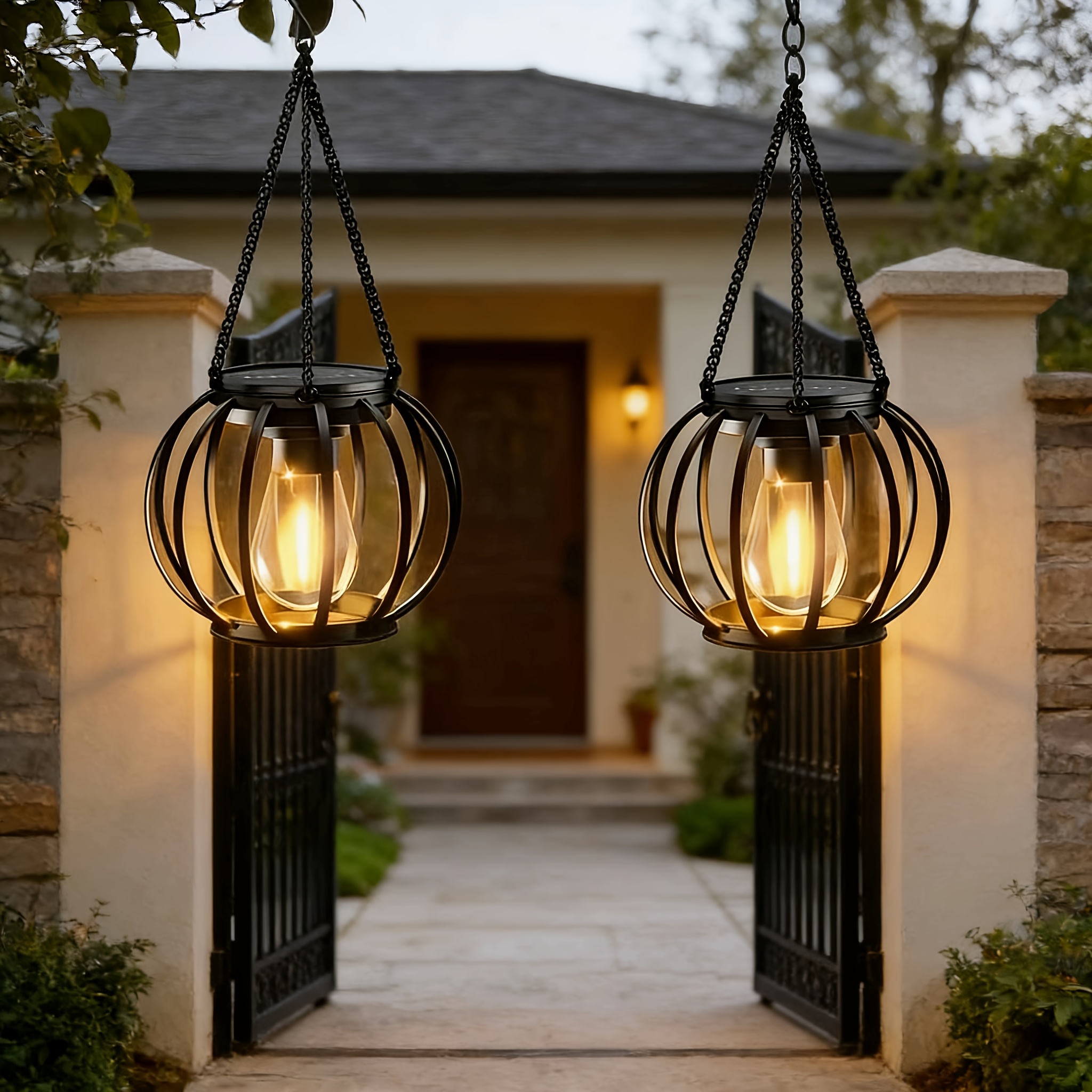 Image of 2 Minimalist Upgraded Solar Outdoor Pendant Lights, Hanging Decorative Lights, Outdoor Solar Courtyard Lights, Suitable As Gifts For , Windows, Courtyard , Large Trees, Parties, Etc.