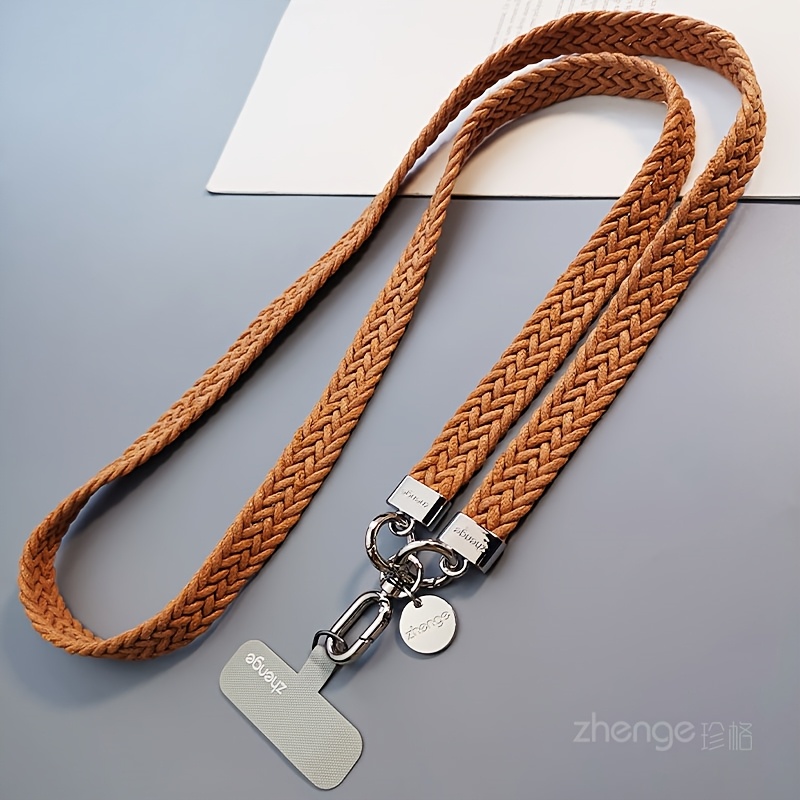 Aesthetic Thick Wide Woven Fixed Length Phone Crossbody Strap, Sturdy Braided Anti-loss Lanyard With Detachable Fabric Patch For Vacation Girls