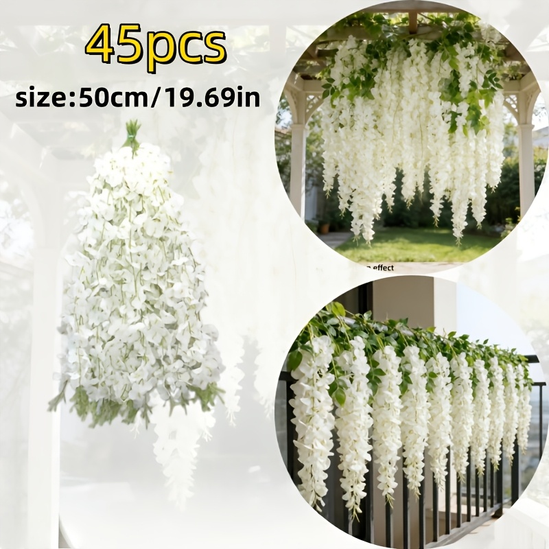 TEMU 45pcs Artificial Wisteria Faux Flower Vines, Indoor Outdoor Hanging Decor/white, Suitable For Wedding Arch, Garden, Terrace, Ceiling Decoration,
