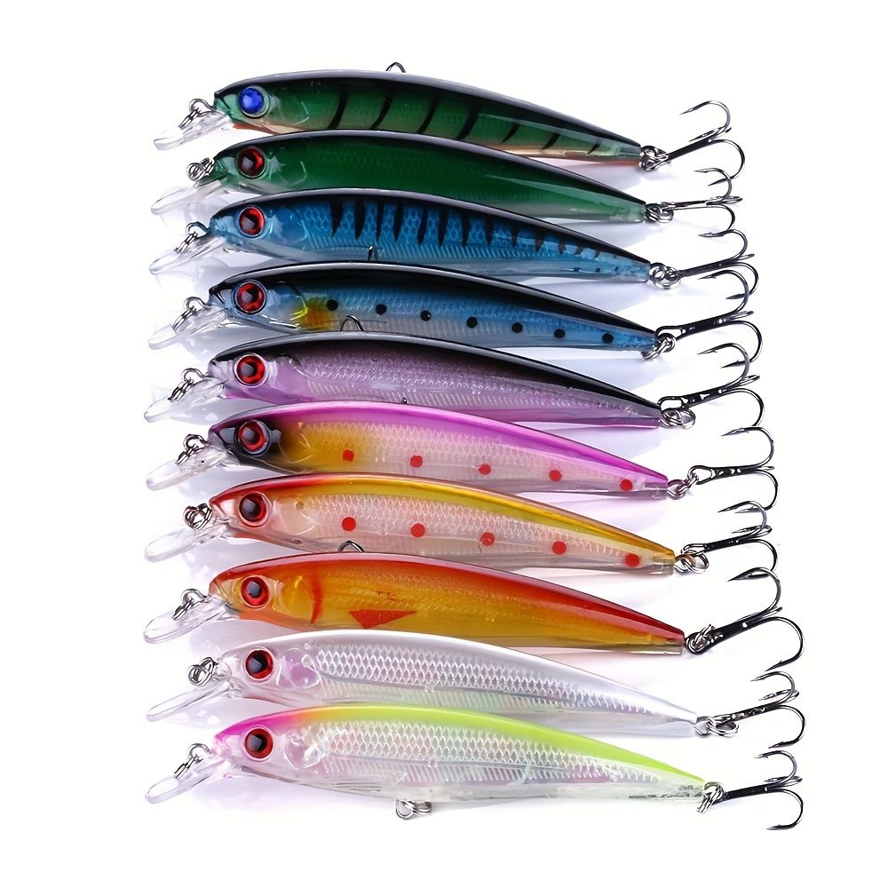 TEMU 10pcs Fishing Lures Hard Minnow Baits, Swimbait Fishing Lures, Minnow Hard Lure Bass Trout Baits Kit, Topwater Hard Baits Crankbait Swimbait For