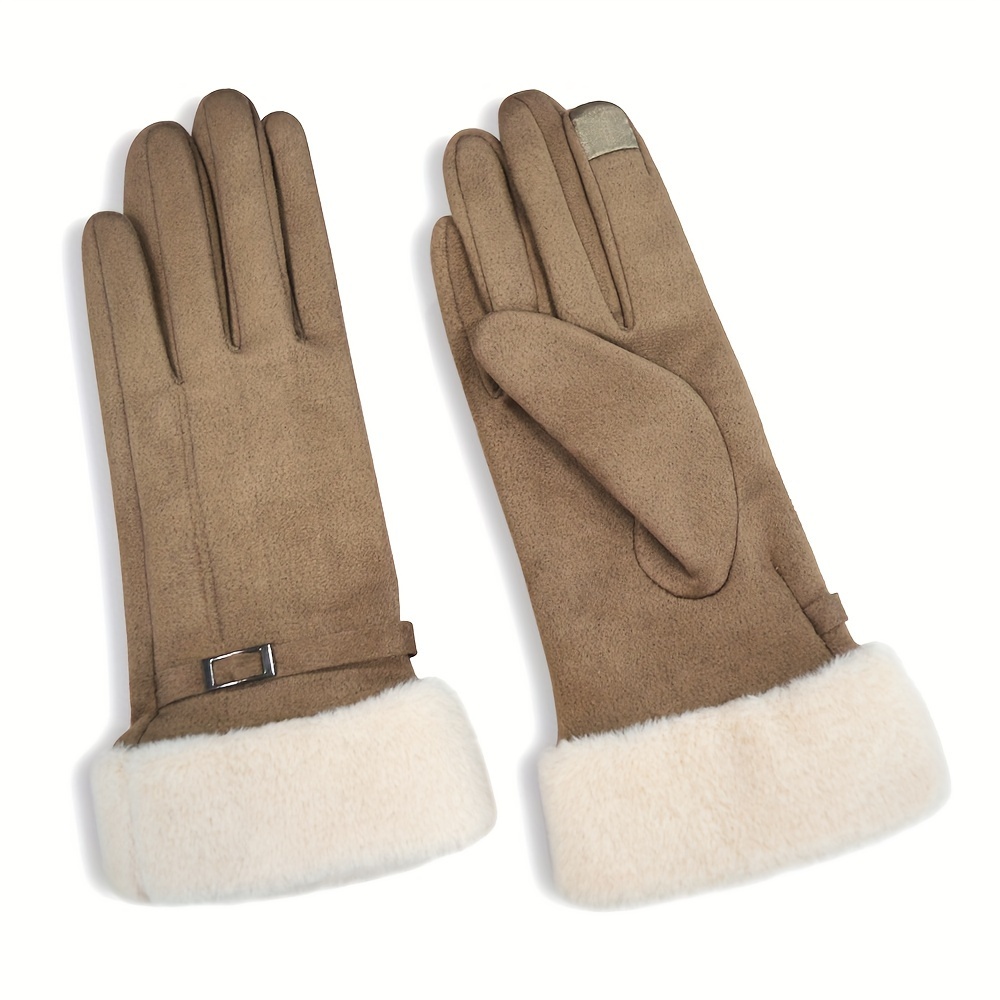 Women's Touchscreen-Compatible Winter Gloves - Warm Suede with Plush Lining, Elastic Fit, Multiple Colors Available details 4