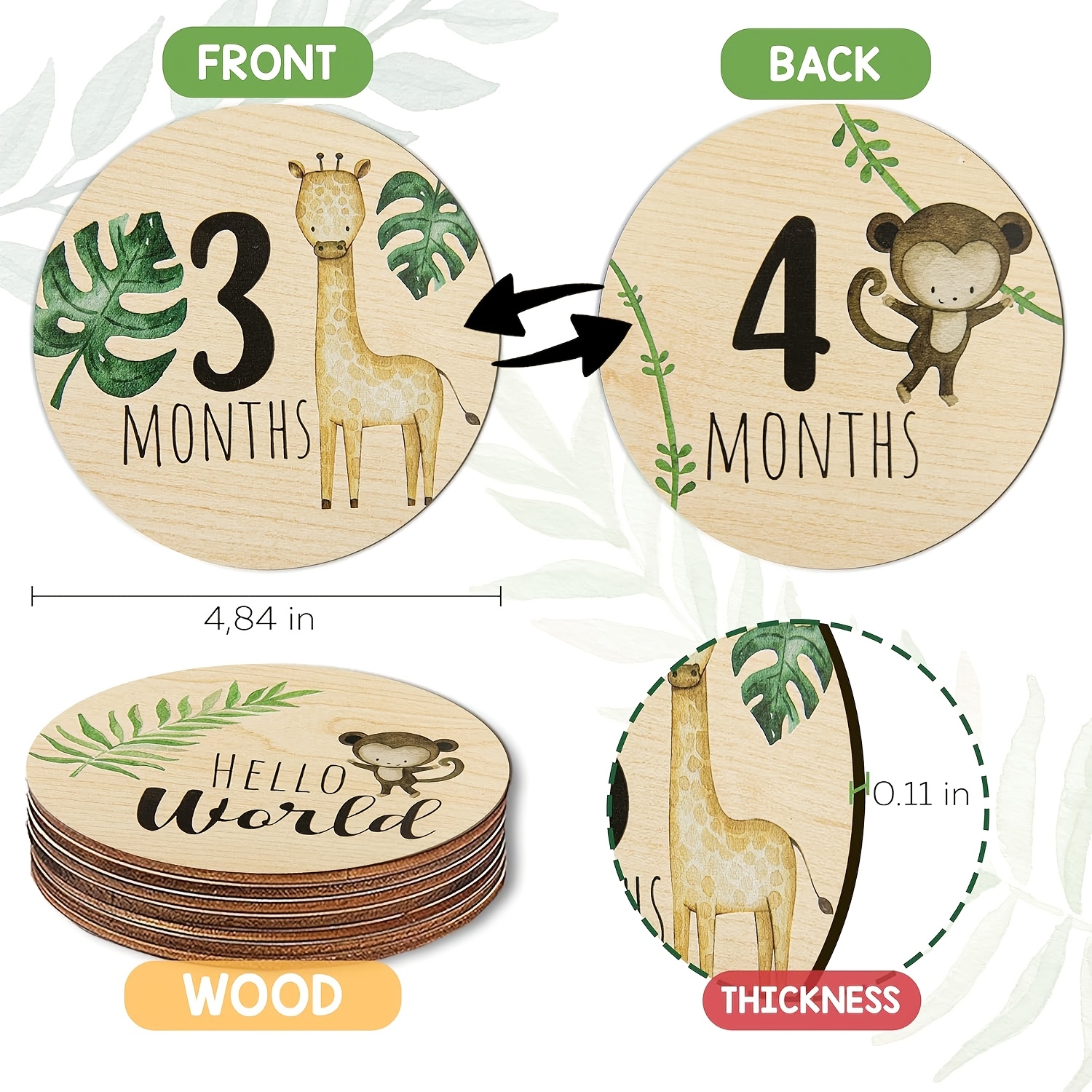 Image of Jungle Animal Wooden Monthly Milestone Discs, Month Marker Photo Prop, Tabletop Decor Ornament And Newborn Shower Keepsake Gift Halloween Christmas Decoration
