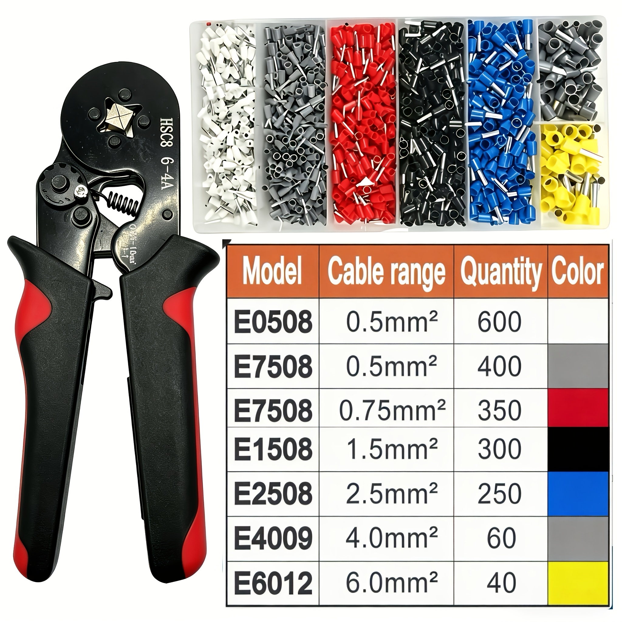 Hsc8 6-4a Special 2164pcs Crimp Tool Set, Perfectly Matching 0.25-6mm² Wire Gauge, 2000pcs Multi-specification Ve Terminals, High-strength Insulated Handle Comfortable And Labor-