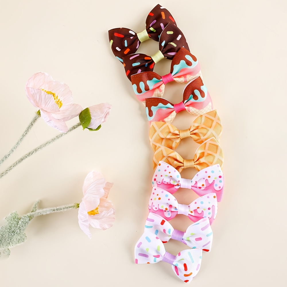 

10pcs Ice Cream Hair Bows Clips 2.5'' Mini Bow For Cute Ice Cream Print Bow Hair Clips For Girls