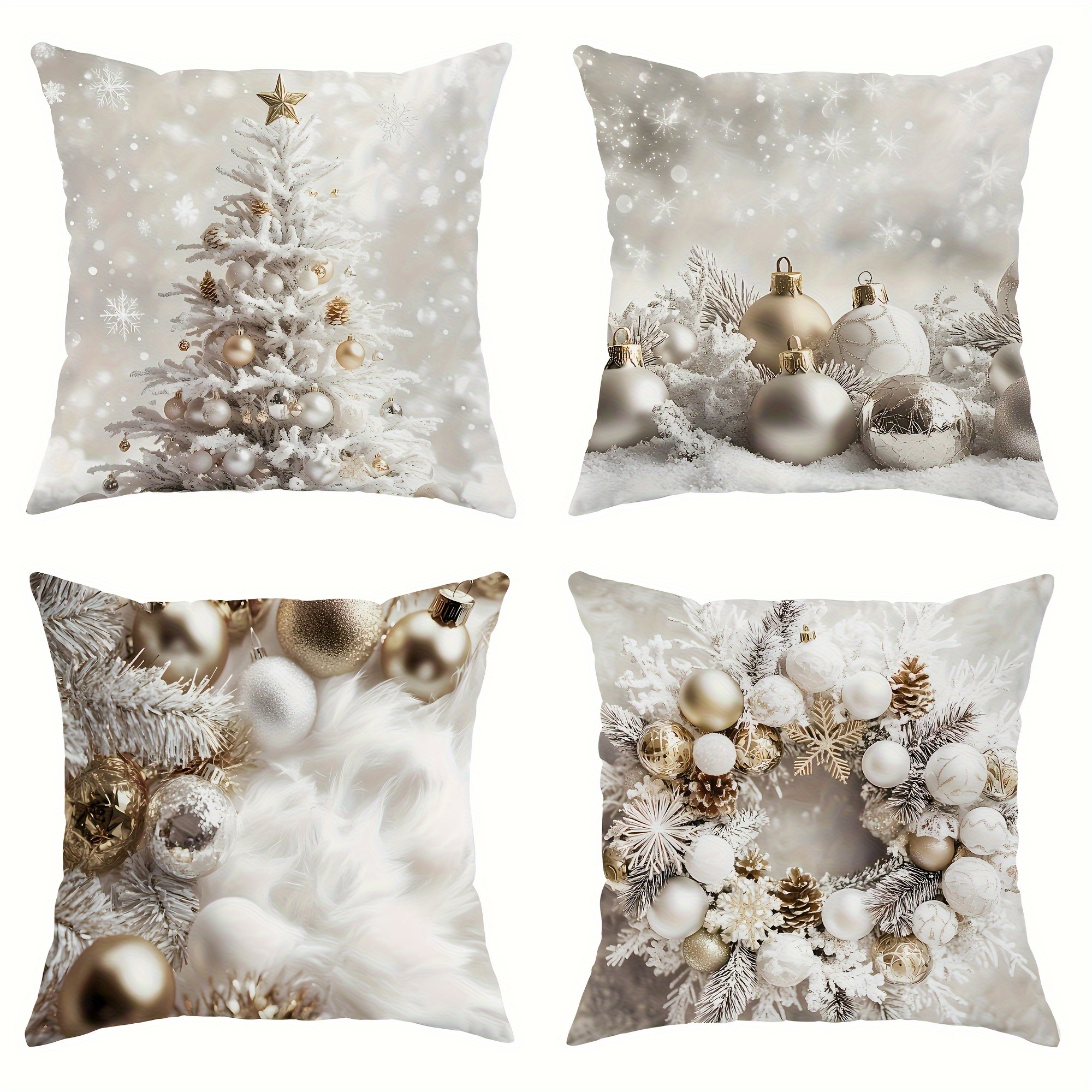 

4pcs Set Of & Comfortable Christmas Tree Pattern Pillowcases, 18" X 18", And , -sided , Suitable For , Bedroom, Sofa And Bed Decoration