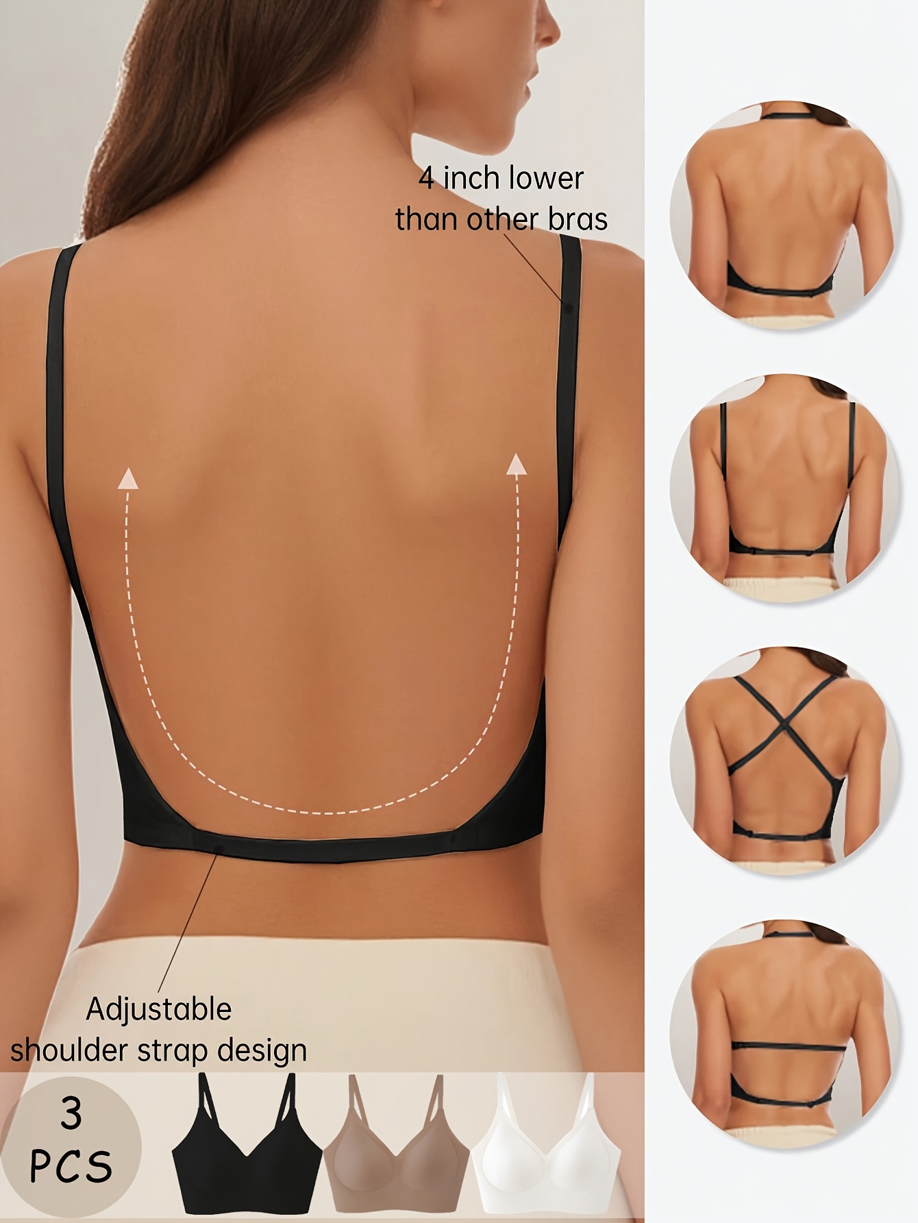 3pcs womens seamless backless bra backless strapless Temu Mauritius