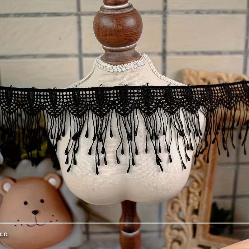 Image of Length 3 Yards Width 3.15 Inches Hollow Tassel Scalloped Trim Additions Handmade Clothing Skirt Hem Lace Belt Decorative Materials White Black