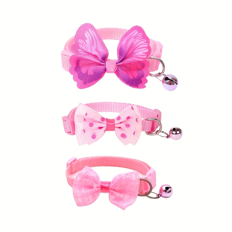 TEMU 3pcs Bow Tie Pet Collars With Adjustable Bell - Purple & Pink Checkered Pattern Polyester Collars For Small , Stylish Durable Pet Accessories,
