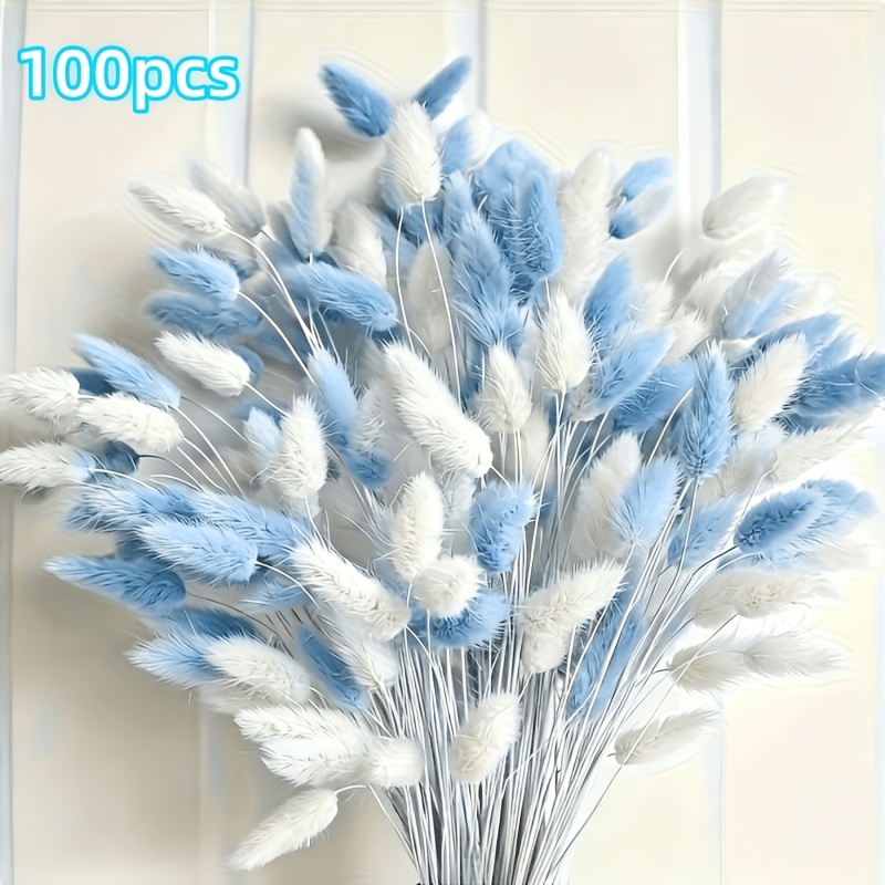 TEMU 100 pièces d'herbe à queue de lapin artificielle - Combinaison florale de simulation bleue et blanche - Convient , , extérieur, de table, la