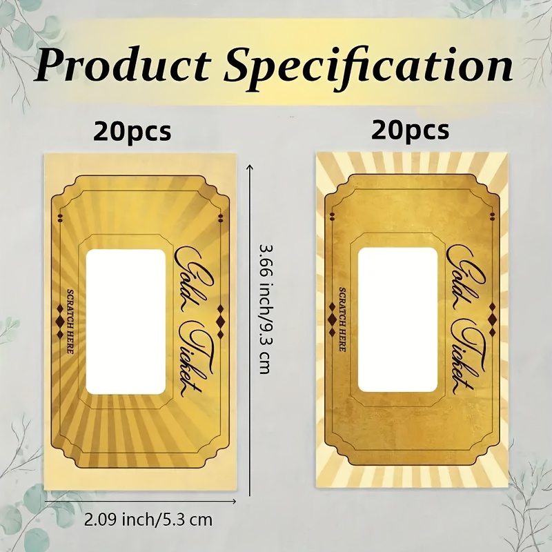 TEMU 20/40pcs Autocollants de Cartes à Gratter Ticket Doré, Cartes-Cadeaux et Coupons Vierges pour Réductions DIY, Adaptés Fournitures de Fête ou