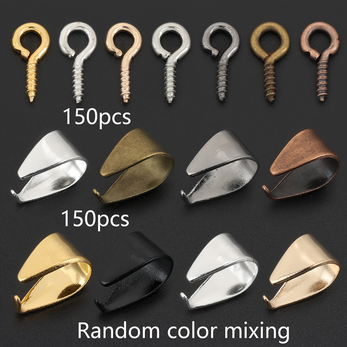 TEMU 150 pz di viti a + 150 pz di chiusure a forma di . Parti per creazione di gioielli fai da te, colori casuali, chiusura per ciondolo, gancio per