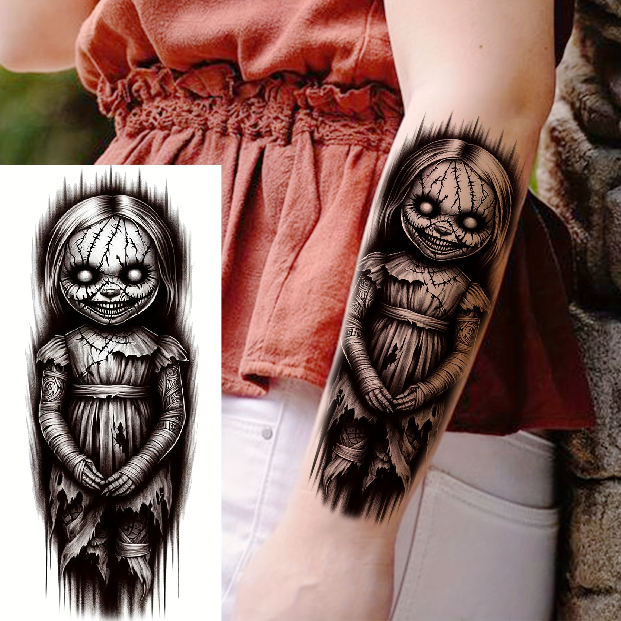 1 Sheet Halloween Gothic Temporary Tattoos for Adults - Realistic Waterproof Long-Lasting Fake Body Art Stickers with Intricate Half Sleeve Arm Forearm Thigh Leg Designs for Parties, Costume Events & Festive Celebrations, Halloween Decorations, Costume Accessories, Intricate Linework, Easy Apply Remove