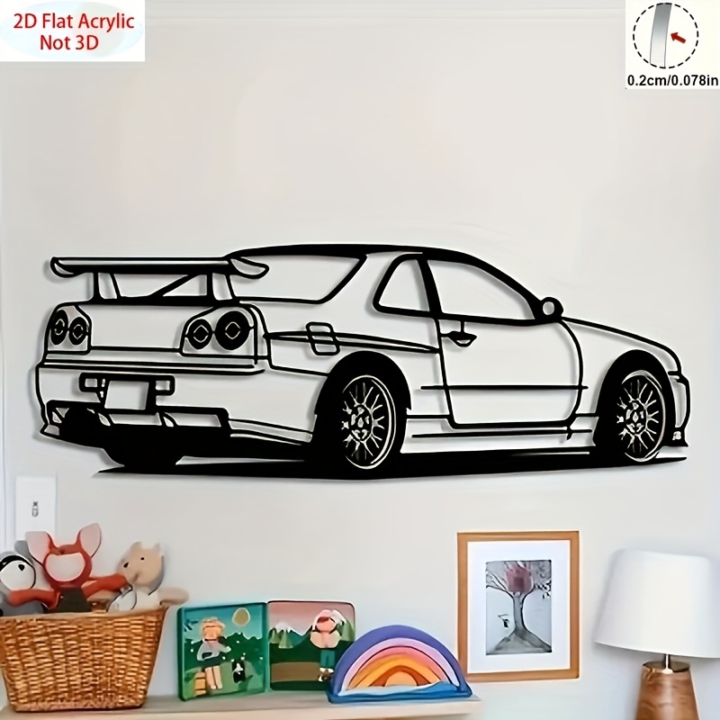 TEMU 2d Flat, Racing Car Wall Art - Racing Car Silhouette With Track Shape, 2d Flat Acrylic/plastic Frameless Wall-mounted Decor For Home, Office,