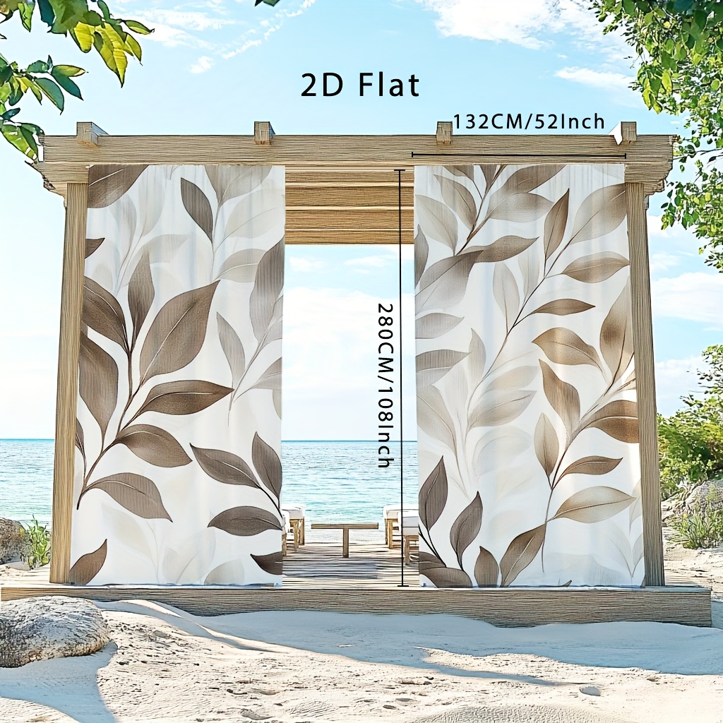 TEMU 2d Flat - 2d Flat - 2pcs, 2d Flat Contemporary Brown & Beige Palm Leaf Print Curtains, Cortinas Para Cocina, Blackout Curtains Sliding Glass