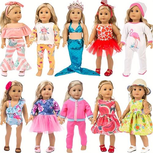 not including doll 18 inch girl doll clothes and accessories set with 10pcs outfit straw hat floral embellishments suitable for holiday gifts for girls