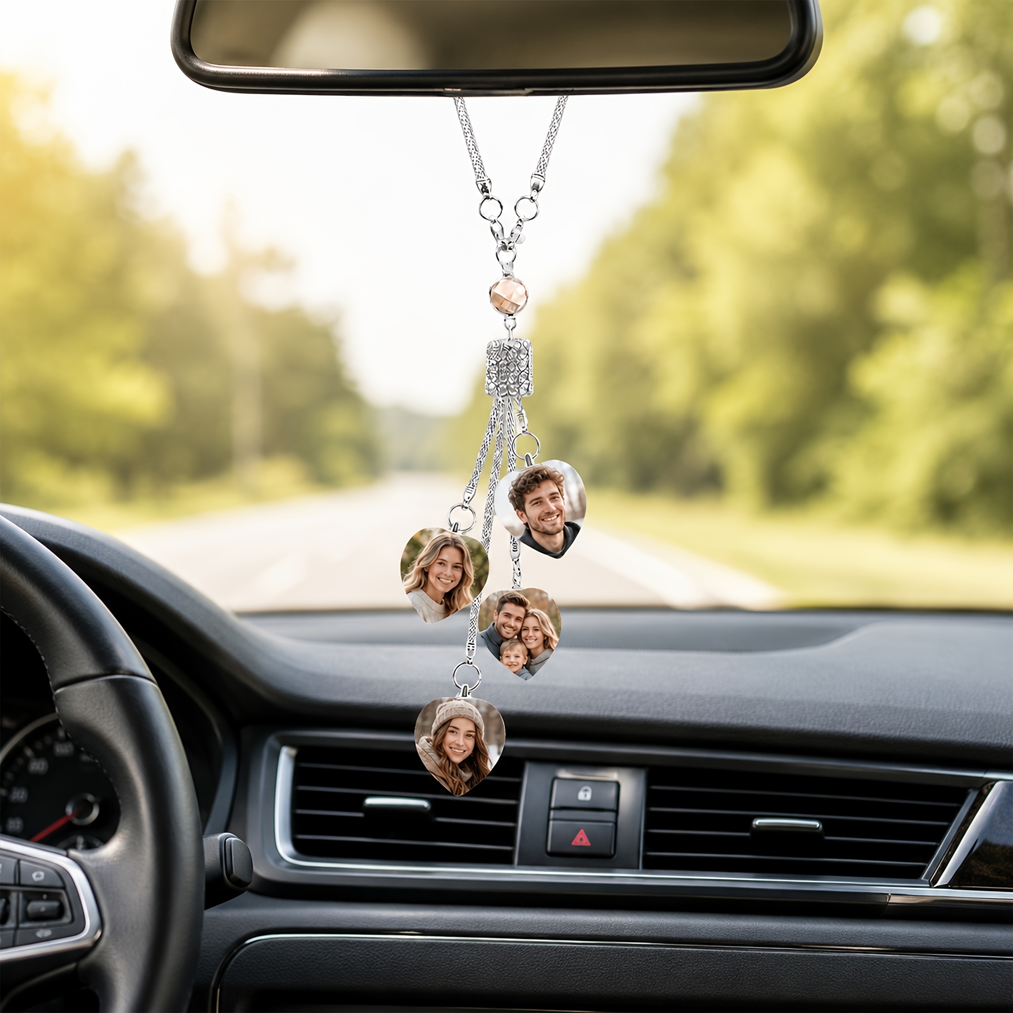 TEMU Memory Photo Custom Rearview Mirror Pendant, Creative Car Interior Accessory, Custom Photo Frame Commemorative Pendant, Premium Commemorative