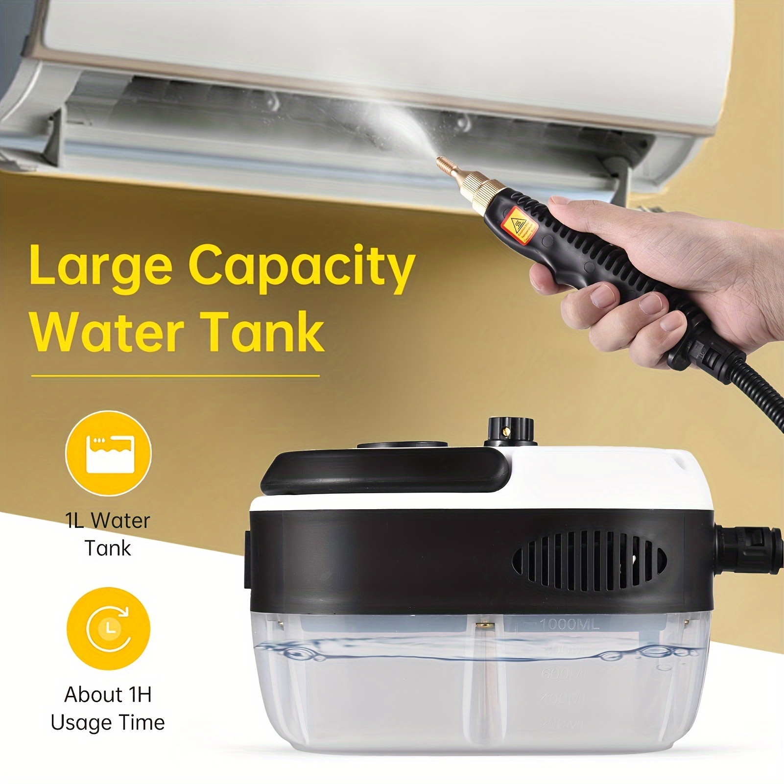 portable handheld steam cleaner high temperature pressurized 600w steam cleaner with brush heads 110 130v us plug mechanical protection plastic body no battery required for kitchen furniture bathroom details 3