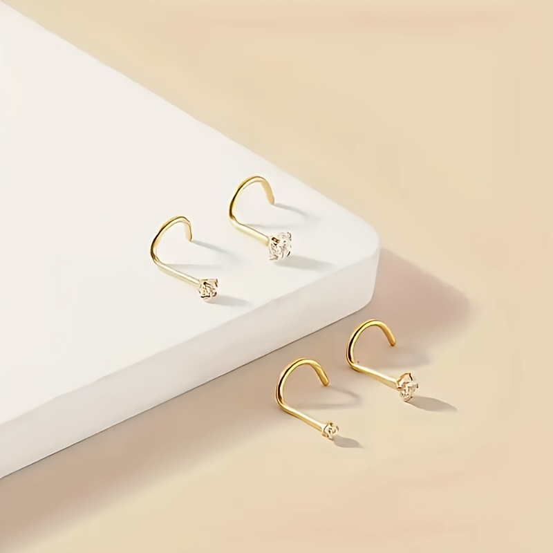 TEMU 4 Piezas de Juego de Pendientes de Nariz Brillantes - Acero Inoxidable con Circonita Cúbica Sintética, Estilo Minimalista, Moderno y Versátil