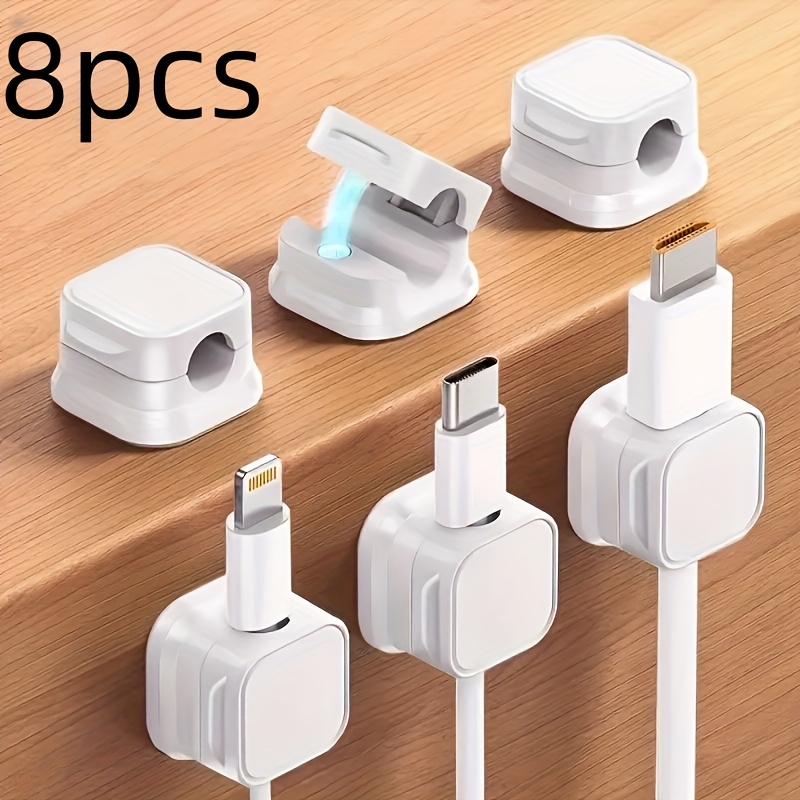 Image of 1/8/10/20 Pack Magnetic Cable Management Clamps - Heavy-duty Plastic Desktop Organizer With Hidden Charging Ports, Space- Cable Holder For Bedside Table