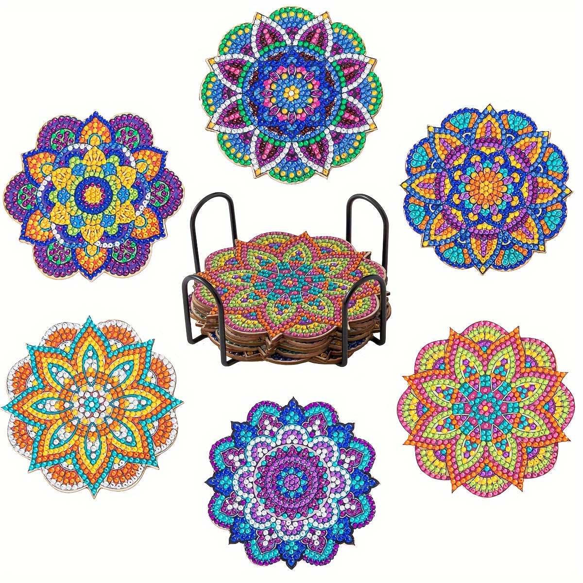 

6pcs Diamond Painting Cup Cushion Set With Stand, Diy Tea Cup Cushion Mandala Flower Cup Cushion Set, Adult Full Diamond Diamond Set, Beginner Gem Art Crafts Gift