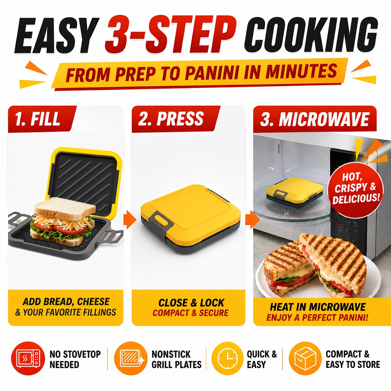 Microwave Sandwich Maker - Non-Stick Toaster with Adjustable Tape